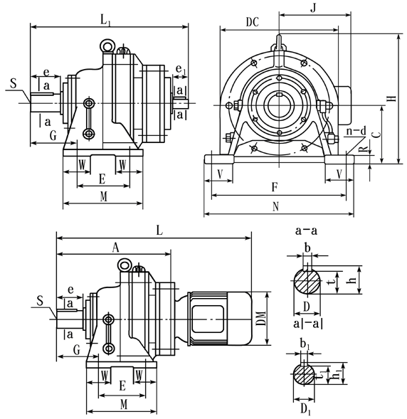 BWE、BWED型上海變速機(jī)械廠標(biāo)準(zhǔn)行星擺線針輪減速機(jī)外形及安裝尺寸