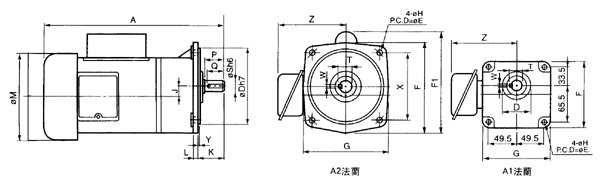臺(tái)灣ZL、ZF小型齒輪減速電機(jī)單相立式外形尺寸