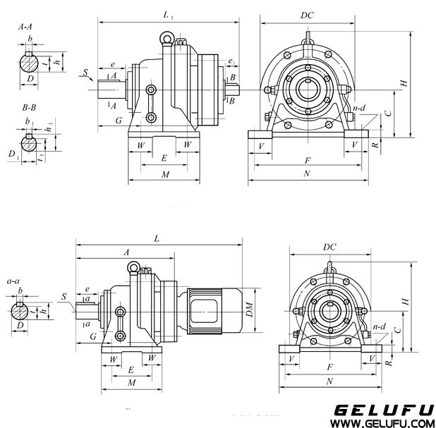 XWE、XWED型擺線針輪減速機(jī)外形及安裝尺寸