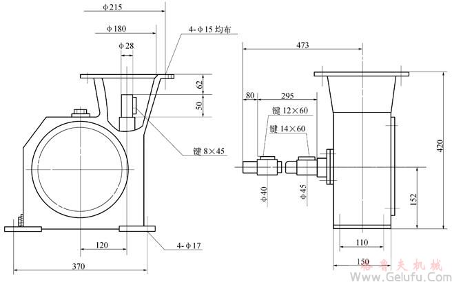WCJ120型蝸輪蝸桿減速機(jī)外形及安裝尺寸 WCJ120型蝸輪蝸桿減速機(jī)外形及安裝尺寸