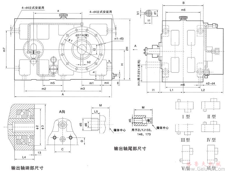ZLYJ塑料橡膠擠出機減速機外形尺寸及裝配型式 ZLYJ塑料橡膠擠出機減速機外形尺寸及裝配型式