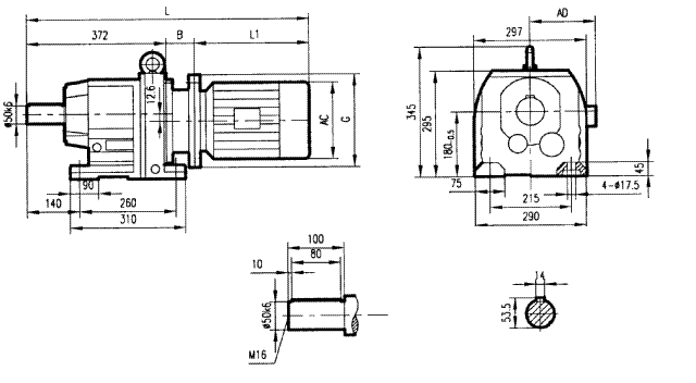 GR87係列斜齒輪減速電機安裝結(jié)構(gòu)尺寸