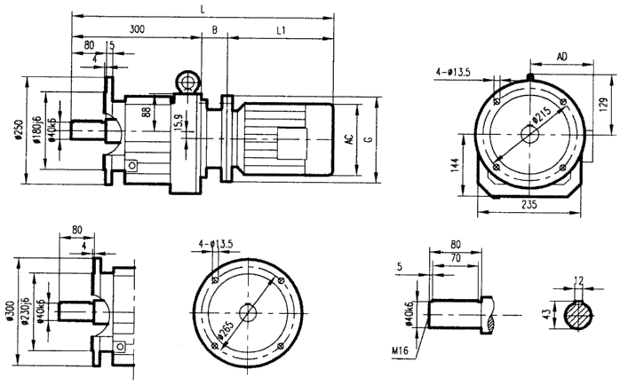 GRF77系列斜齒輪減速電機(jī)安裝結(jié)構(gòu)尺寸