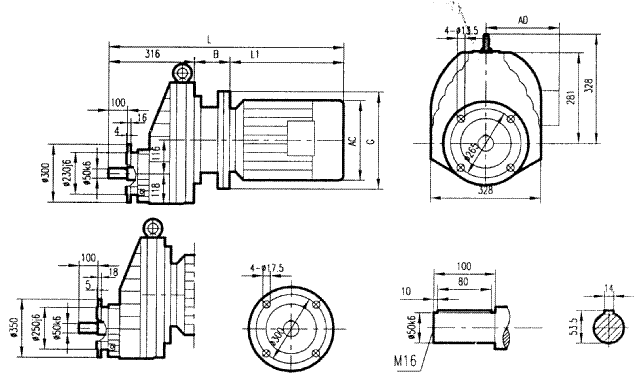GRXF97系列斜齒輪減速電機安裝結(jié)構(gòu)尺寸