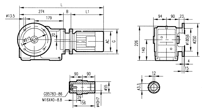 GKA67型斜齒輪弧齒錐齒輪減速電機安裝結(jié)構圖尺寸